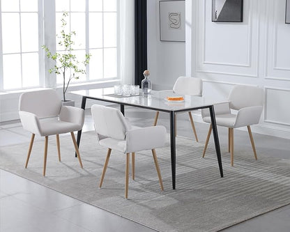 KCC Small Modern Dining Room Arm Chairs Set of 4, Mid-Century Upholstered Velvet Side Seat Club Guest with Metal Tube Legs for Kitchen, Living Room, Beige