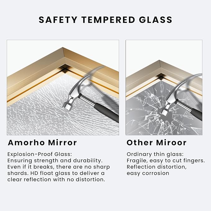 Amorho 24x36 Inch Bathroom Mirror, Gold Thick Metal Framed Wall Mirrors for Over Sink, Wall-Mounted Mirrors Perfect for Bedroom, Living Room, Entryway, Rectangle (Horizontal/Vertical).