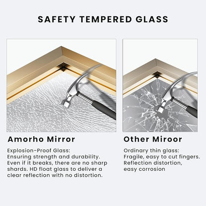 Amorho 24x36 Inch Bathroom Mirror, Gold Thick Metal Framed Wall Mirrors for Over Sink, Wall-Mounted Mirrors Perfect for Bedroom, Living Room, Entryway, Rectangle (Horizontal/Vertical).