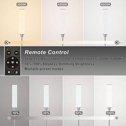 Nukanu Floor Lamp with Remote Control,Floor Lamps for Living Room/Bedroom/Office, Stepless Adjustable 3000K-6000K Colors and 10-100% Brightness,Standing Light with Foot Switch (Nickel+Beige Linen)