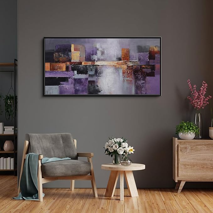 yiijeah Abstract Purple Wall Decor Bedroom Canvas Bathroom Art Picture Items for Women Framed Artwork Print 40x20 Inches