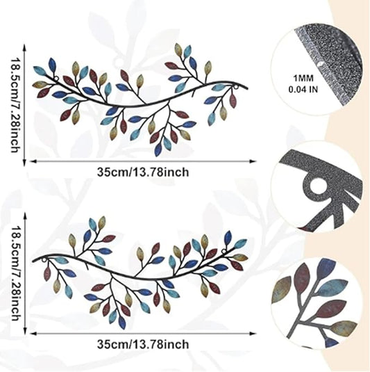 Hotop 2 Pieces Metal Tree Leaf Wall Decor Vine Olive Branch Leaf Wall Art Wrought Iron Scroll Sculptures Above the Bed, Living Room, Outdoor Decoration(Classic Style,Bright Color)