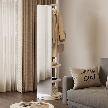 WoodsWhisper Full Length Mirror Coat Rack Solid Wood Floor Mirror 66"x12" Full Length Mirror with Stand Long Mirrors for Bedroom,Living Room (White, 66" Lx12 W)