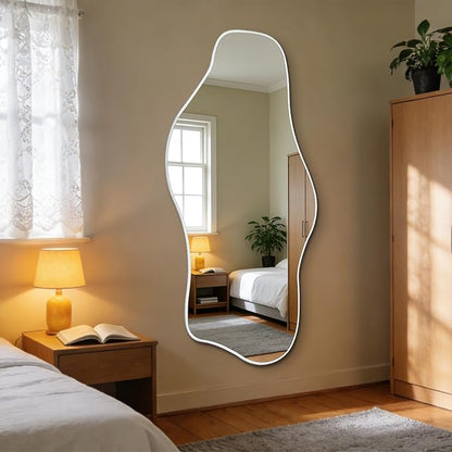 Large Irregular Mirror, 63"x30" Silver Asymmetrical Tempered Glass Mirror, Modern Organic Frameless Wall Mirrors for Living Room Bedroom Hallway Entryway, Horizontal or Vertical Hanging