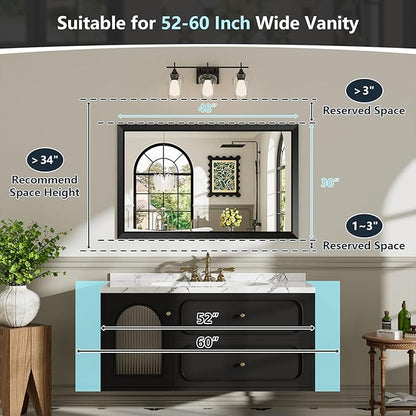 48x30 Inch Black Bathroom Mirror for Wall, Beveled Framed Rectangle Bathroom Vanity Mirrors for Over Sink, Bedroom, Living Room, Entryway, Anti-Rust, HD Tempered Glass, Horizontally/Vertically