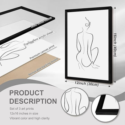 Minimalist Line Wall Art Woman Body Outline Wall Art Prints Women Figure Drawing Painting Body Line Wall Decor Female Wall Art Abstract Woman Silhouette Canvas Art Aesthetic 12x16x3 Inch Framed