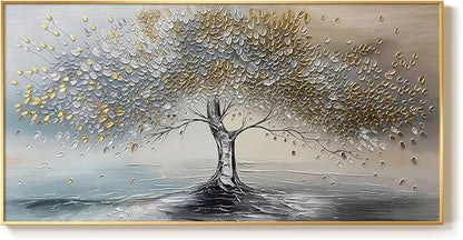 Large Gold Framed Tree of Life Wall Art for Living Room, Modern Abstract Blue Golden Tree Canvas Painting Prints, Luxury Artwork for Bedroom Hallway Kitchen Dining Room Office Wall Decor, 60x30 Inch
