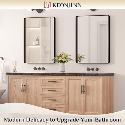 Keonjinn Black Bathroom Mirror for Over Sink, 24 x 32 Inch Matte Black Vanity Mirror, Rounded Corner Rectangle Farmhouse Mirror, HD Tempered Glass, Modern Decorative Mirror with Sandblasted Finish