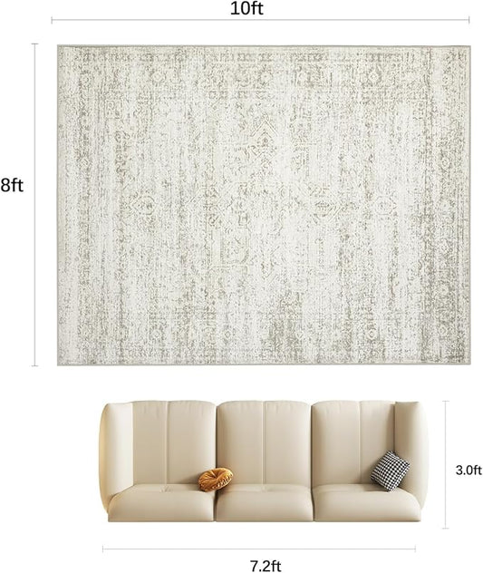Srugn Double Layers 8x10 Area Rugs for Living Room- Upgraded Removable(Upper Layer+Lower Layer) Washable Area Rugs for Bedroom,Dining Room- Large Vintage Carpets with Cushioned Pad for Home Office