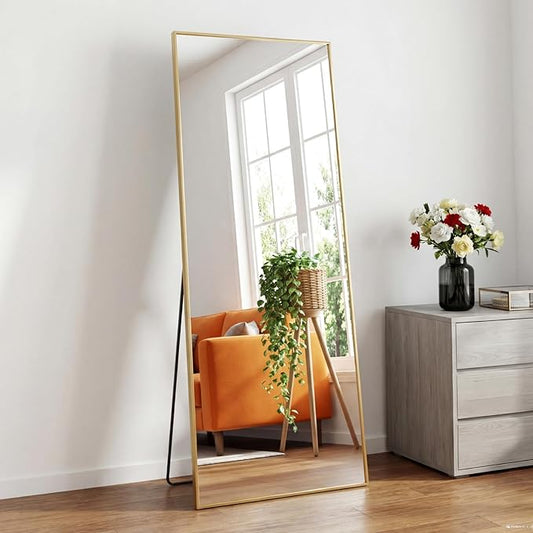 Sweetcrispy 56"x21" Full Length Mirror, Full Body Mirror with Aluminum Alloy Thin Frame, Leaning or Standing, Suitable for Bedroom, Livingroom, Cloakroom, Gold