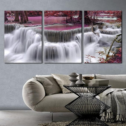 Pacimo Red Forest Canvas Wall Art 3-Piece Waterfall Canvas Print Set - Landscape - 20"x28"x3 Panel - Ready to Hang - Home & Office Decor