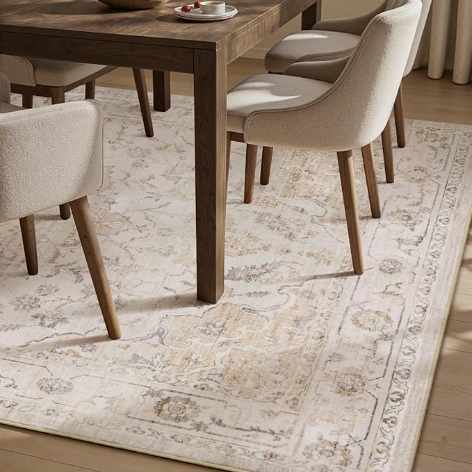PADOOR 6X9 Area Rug,Rugs for Living Room,Soft Beige Rugs for Bedroom,Machine Washable Rug Non Slip Carpet for Dining Room Living Room Bedside Office