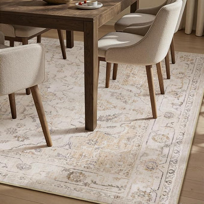 PADOOR 6X9 Area Rug,Rugs for Living Room,Soft Beige Rugs for Bedroom,Machine Washable Rug Non Slip Carpet for Dining Room Living Room Bedside Office