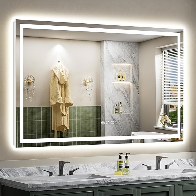 Briivue 68x38 Inch LED Bathroom Mirror with Lights, Backlit & Front Lit, Anti-Fog Lighted Bathroom Vanity Mirror for Wall, Memory Function, Dimmable, HD Tempered Glass, Shatter-Proof