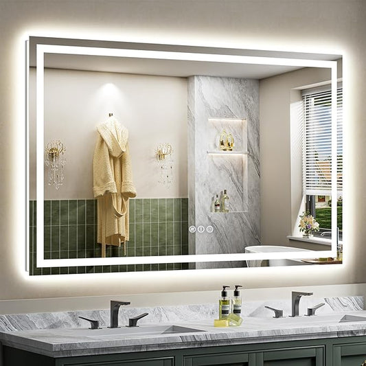 Briivue 68x38 Inch LED Bathroom Mirror with Lights, Backlit & Front Lit, Anti-Fog Lighted Bathroom Vanity Mirror for Wall, Memory Function, Dimmable, HD Tempered Glass, Shatter-Proof