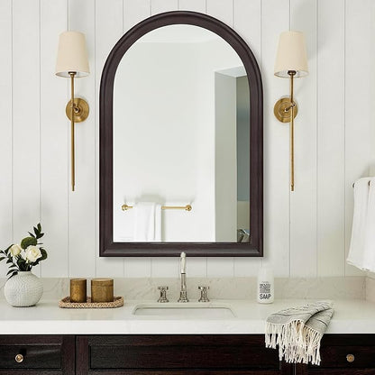 Tanmicoshomy Dark Brown Framed Arched Bathroom Mirror 24x36 Inch,Wall Mirror with Tempered Glass for Living Room, Bedroom or Entryway