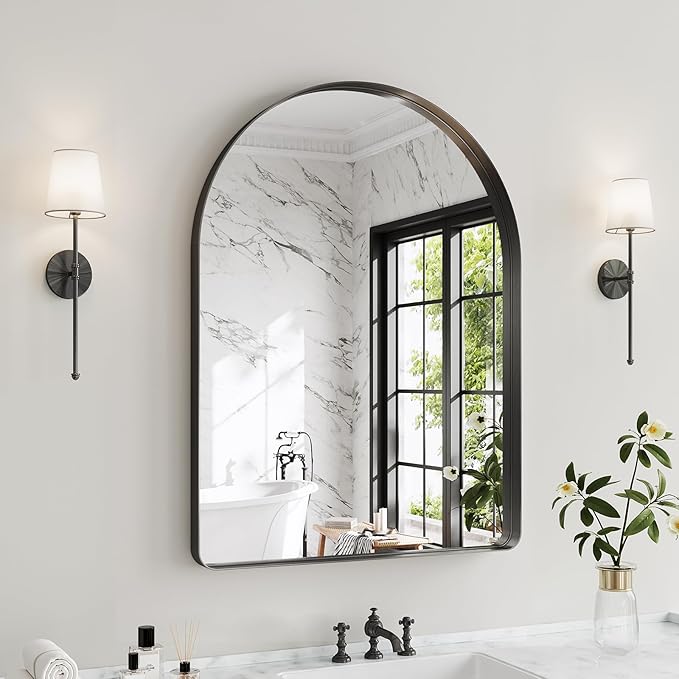 Arched Bathroom Mirror, 30"x36" Black Mirror for Wall Mounted Vanity Mirror for Over Sink with Tempered Glass, Aluminum Alloy Deep Frame, Farmhouse for Bedroom, Entryway, Living Room