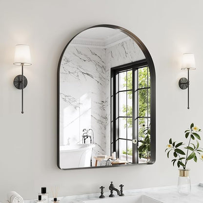 Arched Bathroom Mirror, 20"x30" Black Mirror for Wall Mounted Vanity Mirror for Over Sink with Tempered Glass, Aluminum Alloy Deep Frame, Farmhouse for Bedroom, Entryway, Living Room
