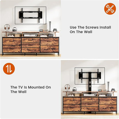 REAHOME TV Stand with Mount, 63" Entertainment Center for 32/45/55/60/65/70 inch TVs, Media Console Table with 7 Drawers, Height Adjustable Mount, Dresser TV Stand for Living Room, Rustic Brown