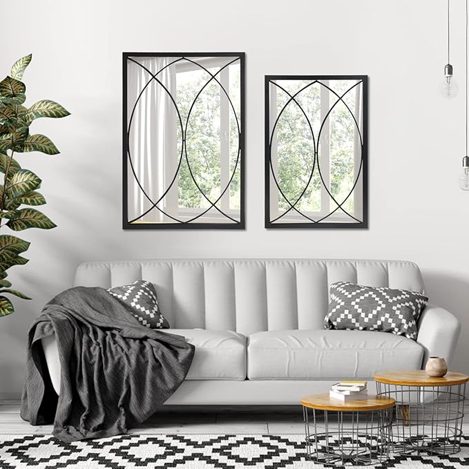 HQiJun Black Rectangle Wall Mirror, Farmhouse Decorative Mirror for Entryway, Living Room, Bedroom, Hallway, Fireplace, Accent Wall Decor (Black2, 30'' x 20'')