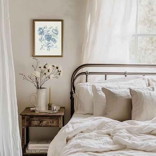 uniro Vintage Blue Rose Bouquet Sketch Wall Art Print, Neutral Flower Wall Painting, Retro Botanical Floral Posters for Room Aesthetic for Bedroom Living Room Bathroom Wall Decor(8" x 10"-UNFRAMED)
