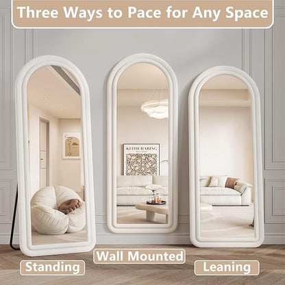 Flannel Full Length Mirror 63"x24", Arched Mirrors Full Length with Stand, Flannel Floor Mirror for Bedroom and Living Room, Full Body Mirror Hanging or Leaning, White