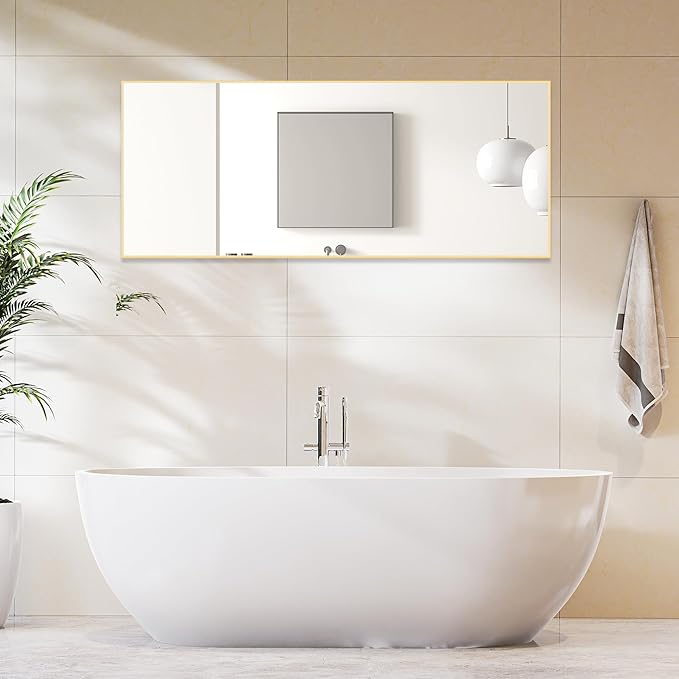 DUMOS Full Length Mirror 64"x21" Full Body Floor Mirror for Bedroom or Cloakroom, Can Stand Alone, Hang or Lean Against Wall, Tall Wall Mirror with Stand, Gold