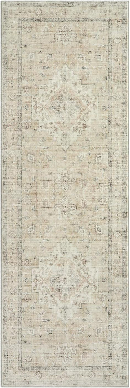 LIVEBOX Washable 2x6 Runner Rug for Bathroom, Non Slip Kitchen Mats for Floor Entryway, Boho Indoor Front Door Mat Low-Pile Runners for Hallways, Farmhouse Rugs for Bath Laundry, Tan