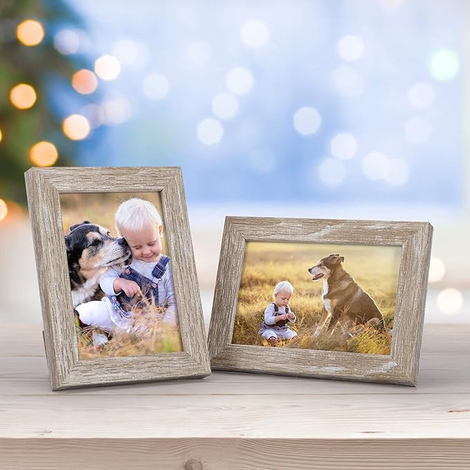 Giftgarden 12 Pack 3.5x5 Picture Frame Distressed White Beige, Rustic 3.5 by 5 Photo Frames Bulk for Desktop Display or Wall Mount