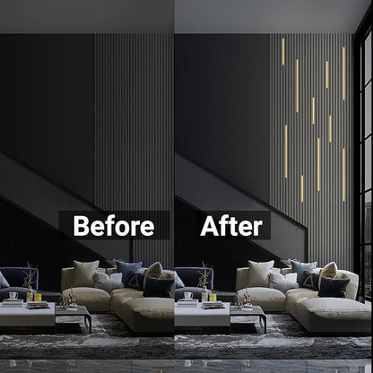HAMRVL Black Wall Panel Lights - 10pcs 3000K Warm White Slat Wall Lights with Touch Control, Dimmable Self-Adhesive LED Recessed Lighting for Wood Slat Wall Panel, Media Wall, Bedroom, Living Room