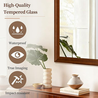 Tanmicoshomy Wood Bathroom Mirror 20x30 Inch, Wooden Framed Wall Mirrors with Tempered Glass for Bathroom Living Room Bedroom or Hallway