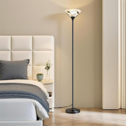 VONLUCE 68" Floor Lamp for Living Room, ETL Listed Standing Lamp with Cloud Frosted Glass Shade Curling Vine Edge, Vintage Tall Lamp for Bedroom Home Office with Foot Switch Standard E26 Socket