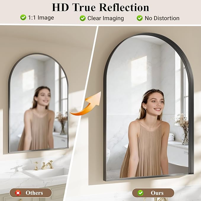 Arched Bathroom Mirror, 30" L×40" W Black Arched Mirrors for Bathroom Sink, Rustproof Black Dark Frame Mirror for Wall, Tempered Glass for Vanity,Living Room,Restroom,Entryway