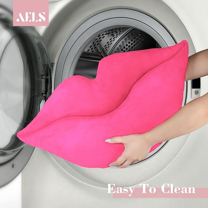 AELS 3D Large Lips Throw Pillows Smooth Soft Velvet Decorative Throw Pillows Love Pillows Cute Pillow 24 X 12 inches for Couch Sofa Bed Living Room Bedroom, Hot Pink