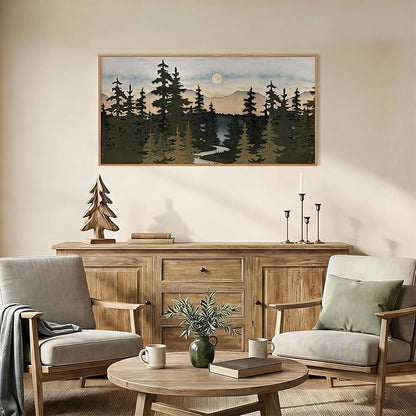 HPNIUB Woodcut Style Mountain Framed Wall Art Set,Vintage Pine Tree Wall Decor,Boho Sunset Nature Art Print,Wilderness Forest Artwork for Living Room, Bedroom,Dining Room,Office-20 x40