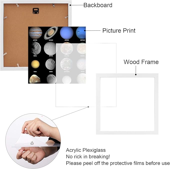Egofine 14x14 White Picture Frames Set of 2, Matted to Fit 8x8 Pictures or 14x14 Pictures without Mat Covered by Plexiglass Wooden Square Photo Frame Poster Frame for Wall Hanging White