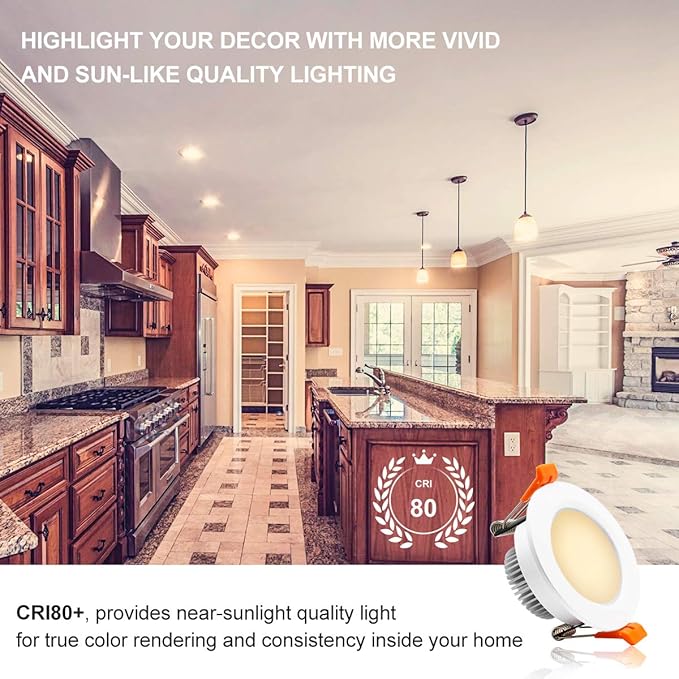 2 Inch LED Recessed Lighting, Dimmable Downlight 3W(35W Halogen Equivalent), CRI80, 3000K Warm White Ceiling Light with LED Driver(10 Pack)
