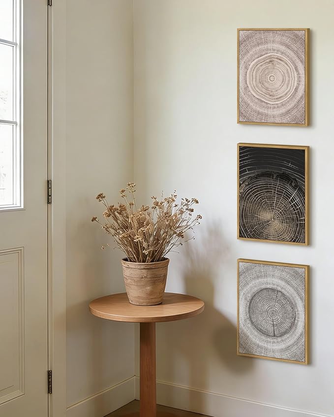 PHOPAGO Vintage Tree Rings Wood Framed Wall Art Modern Retro Wood Stump Wall Decor Nature Farmhouse Rustic Art Prints Living Room Bedroom Home Decor - 11x14in Natural Framed