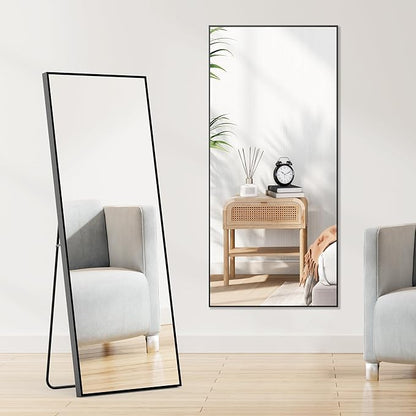 DUMOS Full Length Mirror 64"x21" Full Body Floor Mirror for Bedroom or Cloakroom, Can Stand Alone, Hang or Lean Against Wall, Tall Wall Mirror with Stand, Black