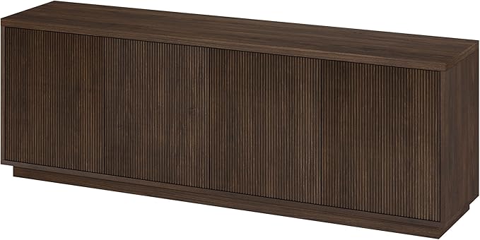 Henn&Hart Fluted TV Stand for TVs up to 75" with 2 Concealed Ribbed Storage Cabinets and Adjustable Shelves for Living Room, Family Room, or Office, Rich Brown