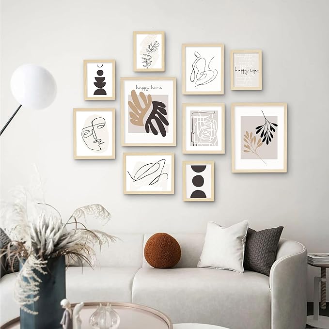 ArtbyHannah Neutral Gallery Wall Frames Set of 10 with Decorative Minimalist Art Prints and Picture Frame Set Wall Art Decor for Modern Home Decoration, Assorted Size 6x8 x4, 8x10 x4, 11x14 x2