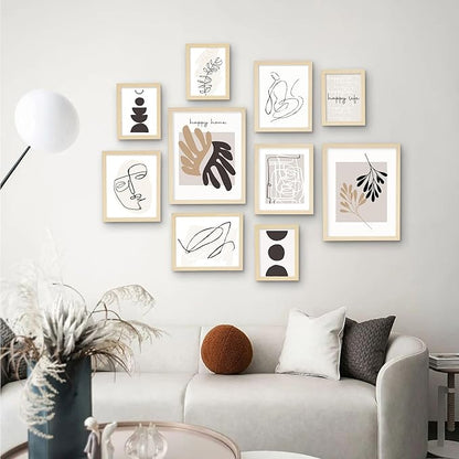 ArtbyHannah Neutral Gallery Wall Frames Set of 10 with Decorative Minimalist Art Prints and Picture Frame Set Wall Art Decor for Modern Home Decoration, Assorted Size 6x8 x4, 8x10 x4, 11x14 x2