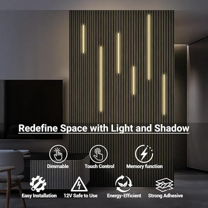 HAMRVL Black LED Recessed Lighting Kit - 6pcs DC12V Warm White Slat Wall Lights with Smart Switch,3000k Self-Adhesive Wall Panel Lights for Wood Slat Wall Panels, Headboards, Stairs, Media Wall Panels