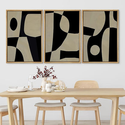 SIGNLEADER Framed Canvas Print Wall Art Set Black Geometirc Block Abstract Shapes Illustrations Minimal Decorative Bohemian Nordic for Living Room, Bedroom, Office - 16"x24"x3 NATURAL