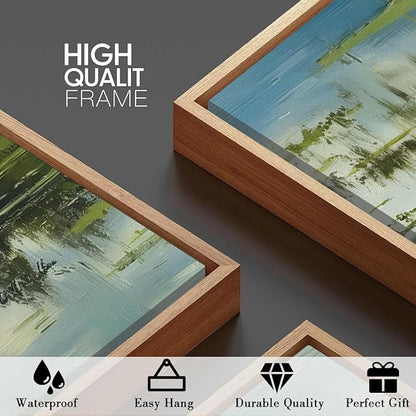 BINCUE Framed Green Nature Wall Art Lake Scenery Wall Decor Landscape Art Print for Living Room Bedroom Office 16 x24 Inches Set of 3