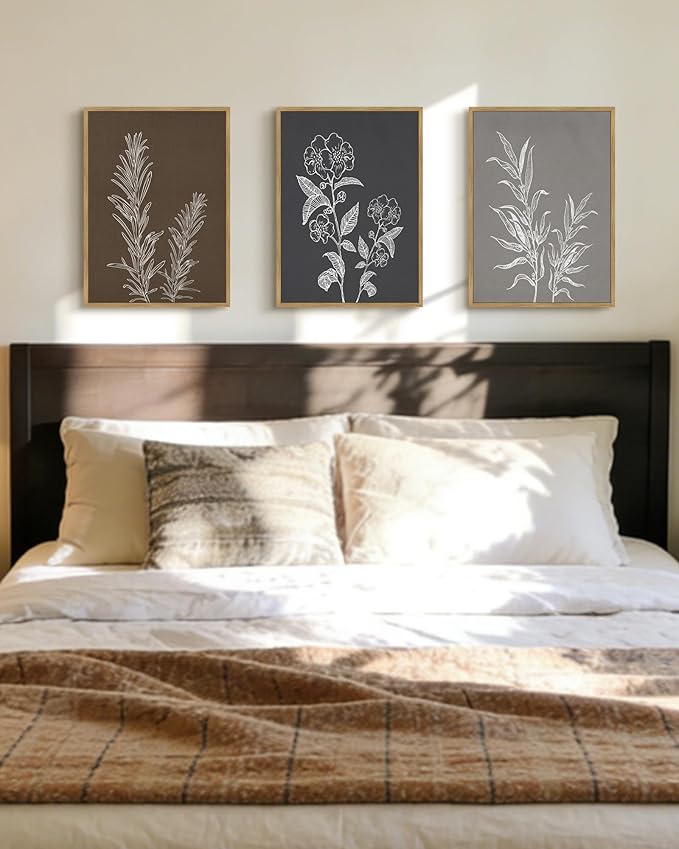 Drsoum Botanical Boho Vintage Flower Wall Art Framed Retro Floral Prints Wildflower Neutral Rustic Bohemain Artwork Kitchen Living Room Ready to Hang 11x14in Natural Framed