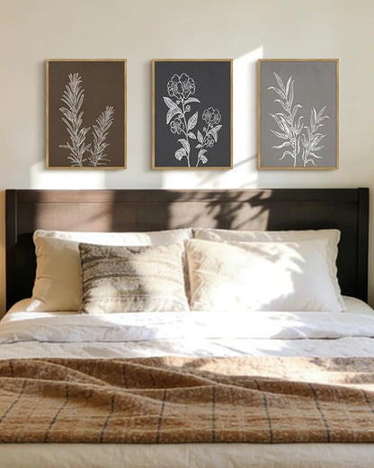 Drsoum Botanical Boho Vintage Flower Wall Art Framed Retro Floral Prints Wildflower Neutral Rustic Bohemain Artwork Kitchen Living Room Ready to Hang 11x14in Natural Framed