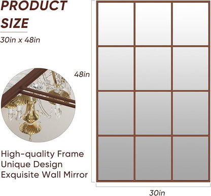 Suidia Wall Mirror, 30" x 48" Window Decorative Mirrors, Metal Framed Wall Decor Wall-Mounted Mirrors for Bedroom, Living Room, Entryway, Gold