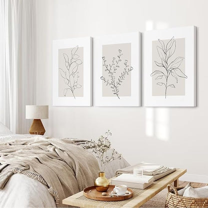 Youillne Neutral Botanical Prints Wall Art Decor Plant Minimalist Canvas Pictures Vintage Beige Wall Art Modern Farmhouse Line Poster Boho Abstract Painting Artwork for Bedroom 16x24 Inch Set of 3