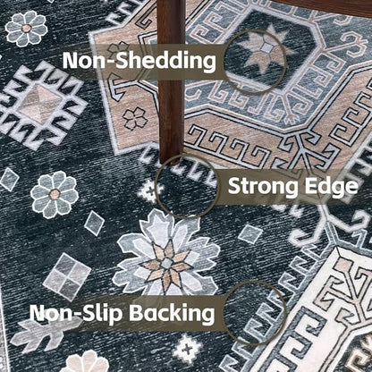 5x7 Area Rugs Black and White Washable Rug for Living Room, Dining Room, Bedroom, Large Carpets, Non Slip & Non-Shedding Low Pile Vintage Print Rug for Home Office Decor
